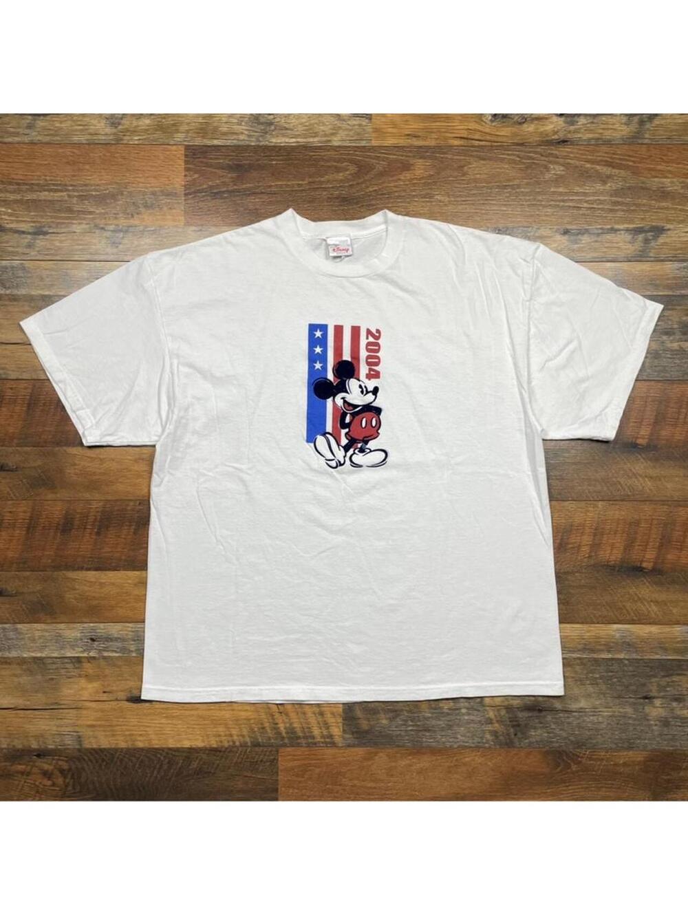 Vintage Disney World 2004 Mickey Mouse American USA Flag T-Shirt Size 2XL
